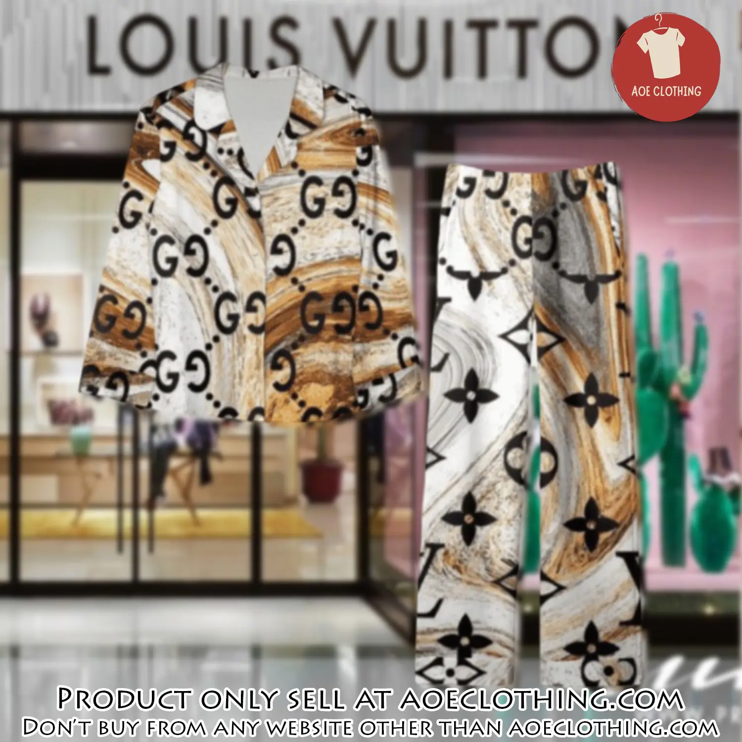 Trending luxury lv satin pajama set pjs1071 aoe2548802